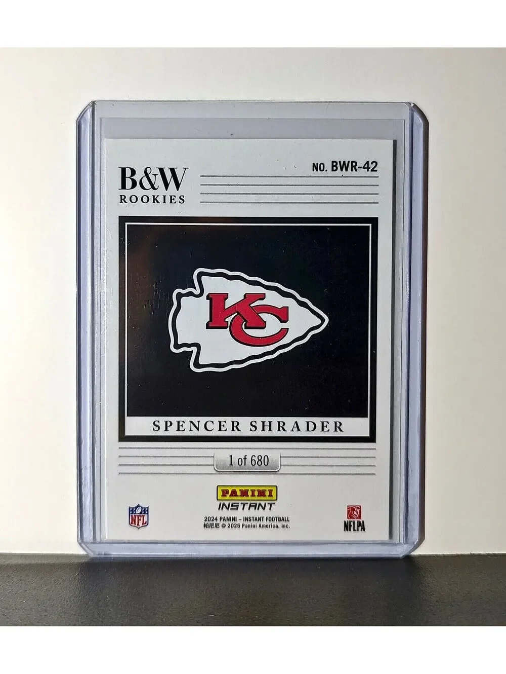 Spencer Shrader 2024 Panini NFL #42 Black & White Rookies Card Chiefs 1 of 680